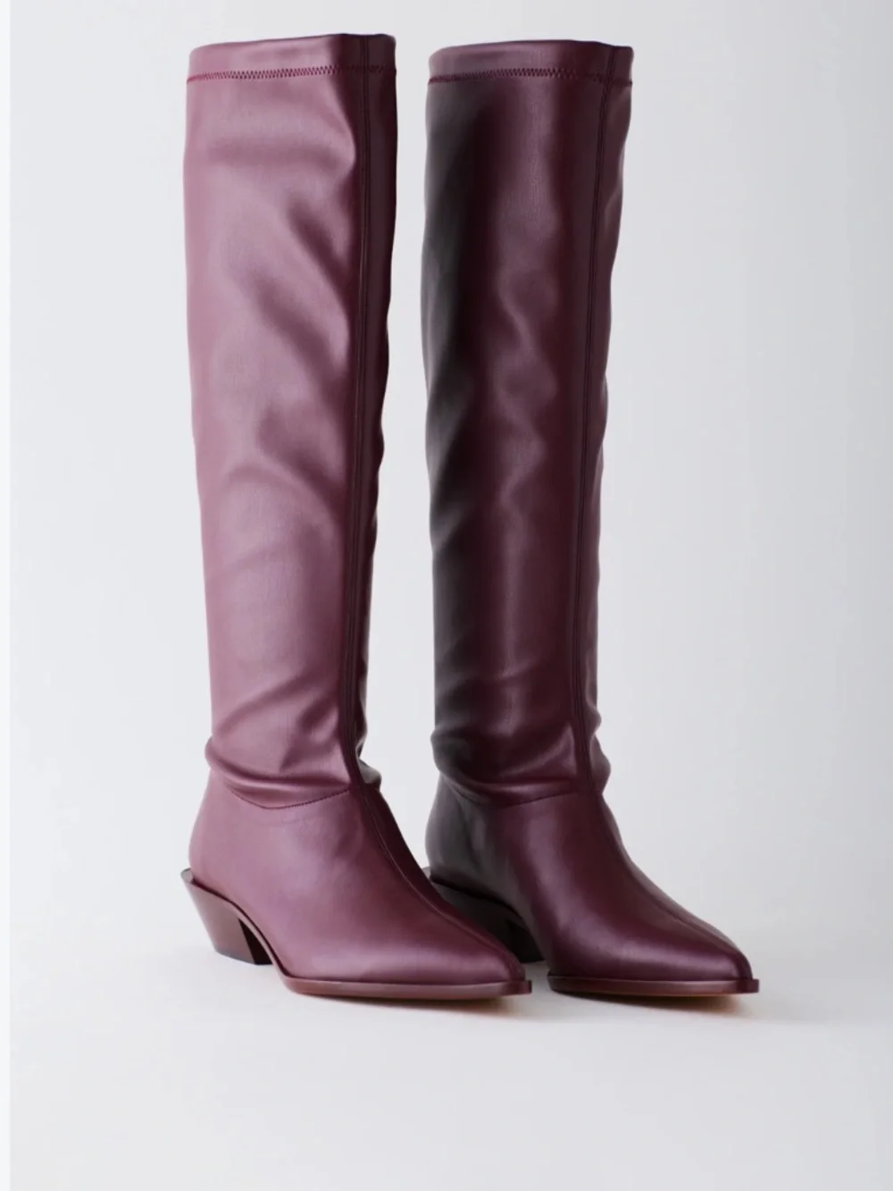 Tibi Boots Faux Nappa Leather Stretch Knee High in Burgundy